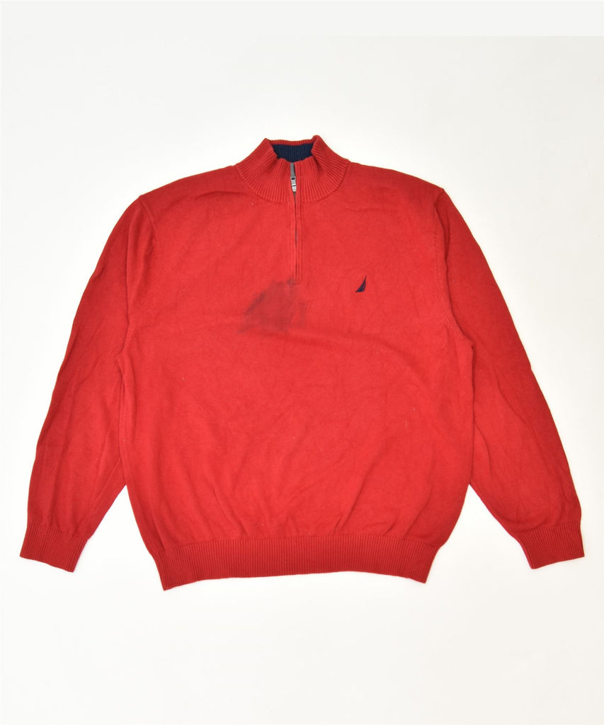 NAUTICA Mens Zip Neck Jumper Sweater 2XL Red Cotton Classic | Vintage | Thrift | Second-Hand | Used Clothing | Messina Hembry 