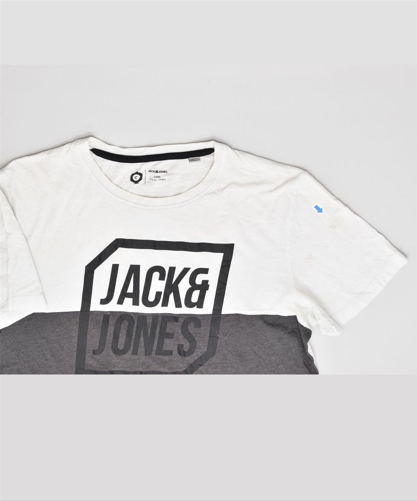 JACK & JONES Mens Core Graphic T-Shirt Top Large White Colourblock Cotton | Vintage | Thrift | Second-Hand | Used Clothing | Messina Hembry 