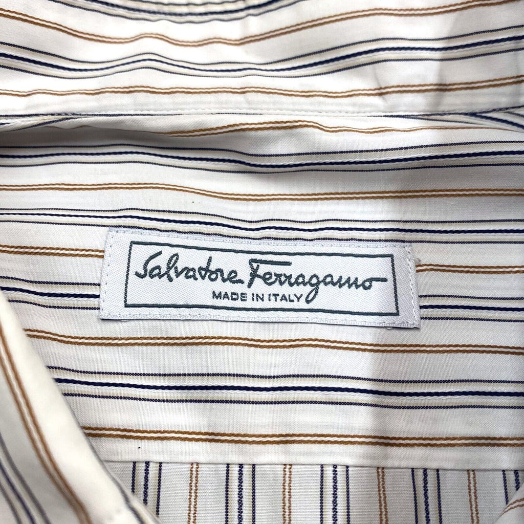 Salvatore Ferragamo Pin Stripe Shirt | Vintage High End Designer Smart White VTG | Vintage Messina Hembry | Thrift | Second-Hand Messina Hembry | Used Clothing | Messina Hembry 