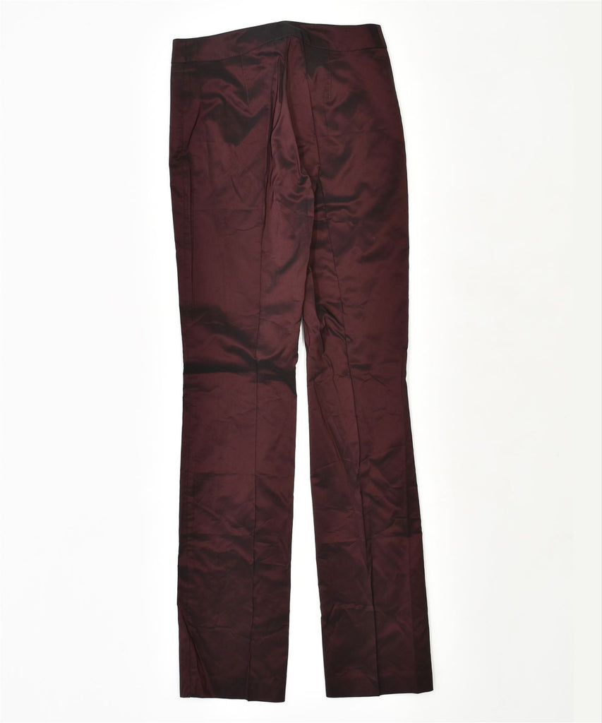 MOTIVI Womens Straight Casual Trousers UK 8 Small W27 L34 Maroon Acetate | Vintage | Thrift | Second-Hand | Used Clothing | Messina Hembry 