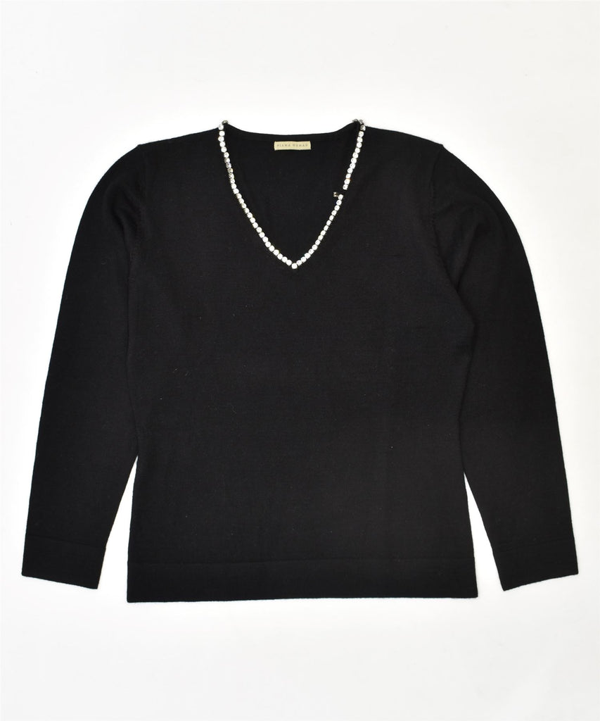 NIAMA WOMAN Womens V-Neck Jumper Sweater UK 18 XL Black Viscose Vintage | Vintage | Thrift | Second-Hand | Used Clothing | Messina Hembry 
