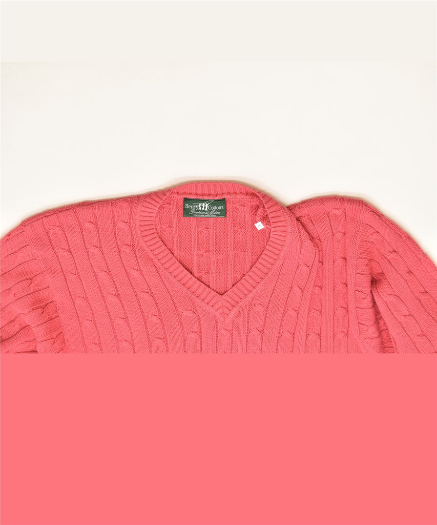 HENRY COTTONS Mens V-Neck Jumper Sweater Large Pink Cotton Classic | Vintage | Thrift | Second-Hand | Used Clothing | Messina Hembry 