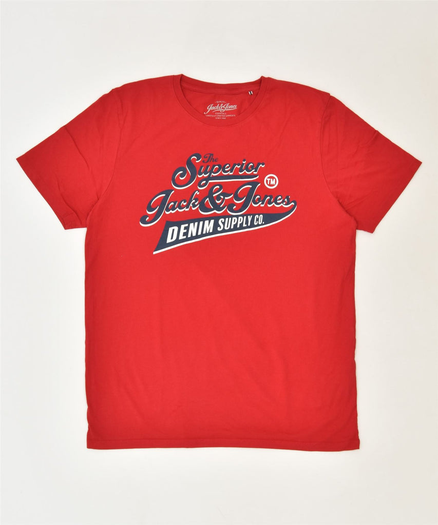 JACK & JONES Mens Graphic T-Shirt Top XL Red Cotton Classic | Vintage | Thrift | Second-Hand | Used Clothing | Messina Hembry 