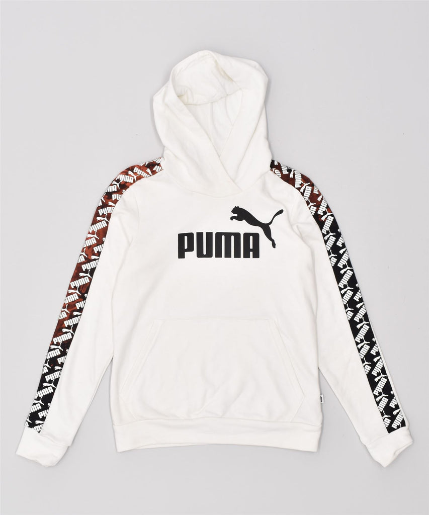 PUMA Womens Graphic Hoodie Jumper UK 6 XS White Cotton | Vintage | Thrift | Second-Hand | Used Clothing | Messina Hembry 