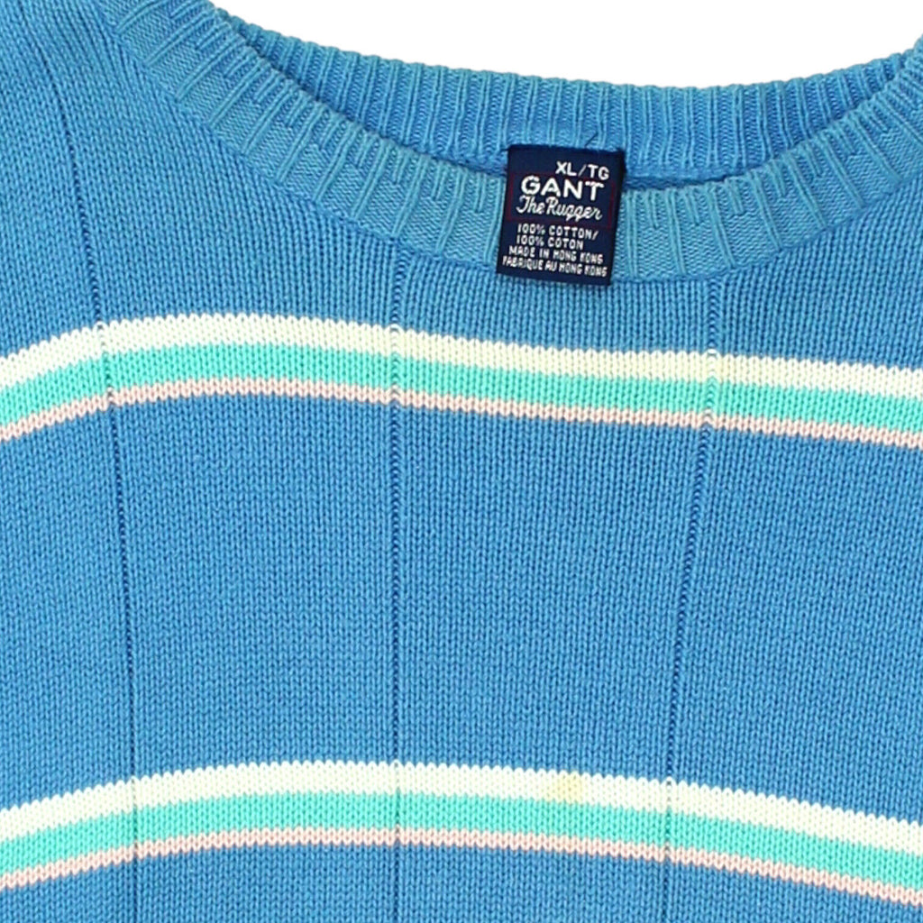 Gant Mens Blue Knit Cotton Crew Neck Jumper | Vintage Designer Sweater Blue VTG | Vintage Messina Hembry | Thrift | Second-Hand Messina Hembry | Used Clothing | Messina Hembry 