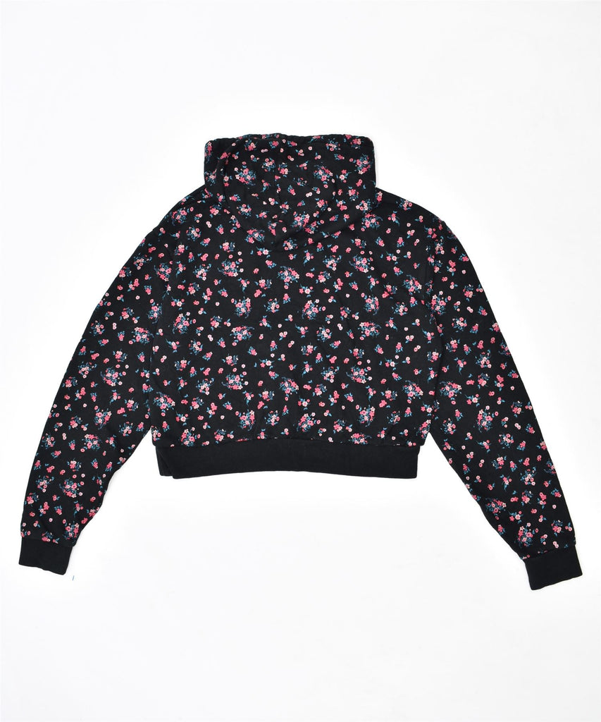 VANS Womens Crop Hoodie Jumper UK 10 Small Black Floral Cotton | Vintage | Thrift | Second-Hand | Used Clothing | Messina Hembry 