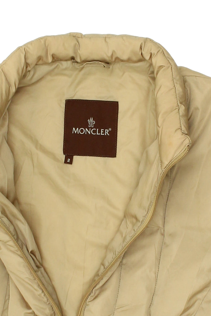 Moncler Women's Padded Nylon Coat | Vintage High End Luxury Designer Beige VTG | Vintage Messina Hembry | Thrift | Second-Hand Messina Hembry | Used Clothing | Messina Hembry 