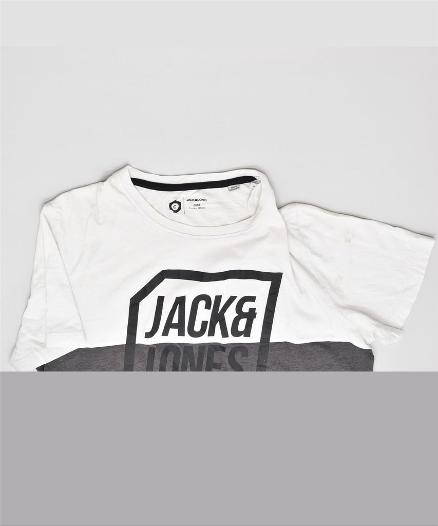 JACK & JONES Mens Core Graphic T-Shirt Top Large White Colourblock Cotton | Vintage | Thrift | Second-Hand | Used Clothing | Messina Hembry 