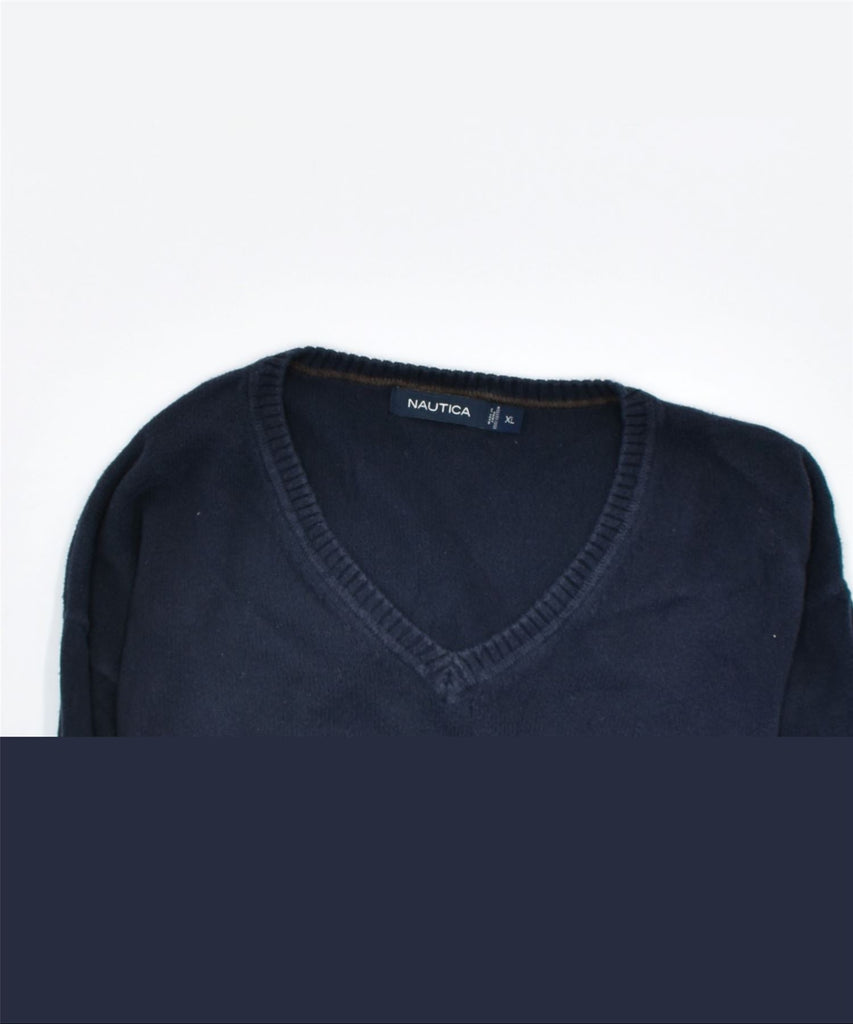 NAUTICA Mens V-Neck Jumper Sweater XL Navy Blue Cotton | Vintage | Thrift | Second-Hand | Used Clothing | Messina Hembry 