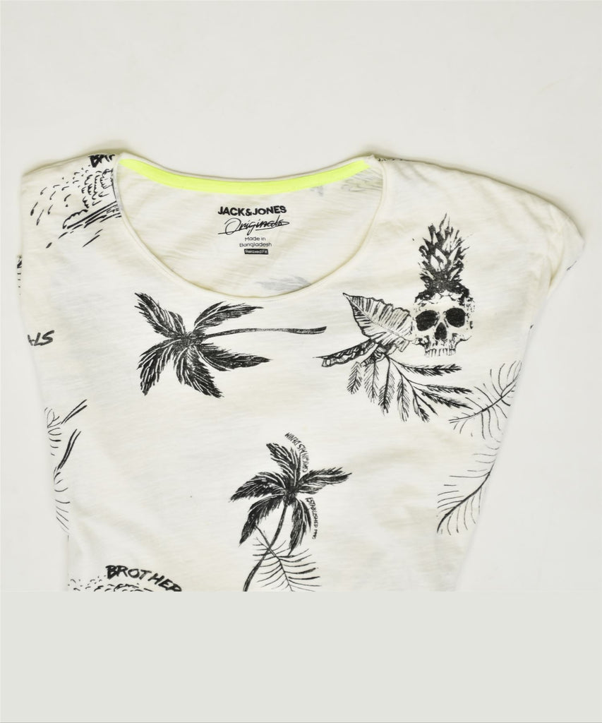 JACK & JONES Womens Relaxed Fit T-Shirt Top UK 14 Medium White Hawaiian | Vintage | Thrift | Second-Hand | Used Clothing | Messina Hembry 