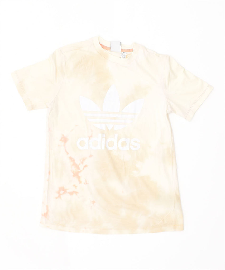 ADIDAS Womens Graphic T-Shirt Top UK 10 Small Beige Tie Dye Cotton | Vintage | Thrift | Second-Hand | Used Clothing | Messina Hembry 