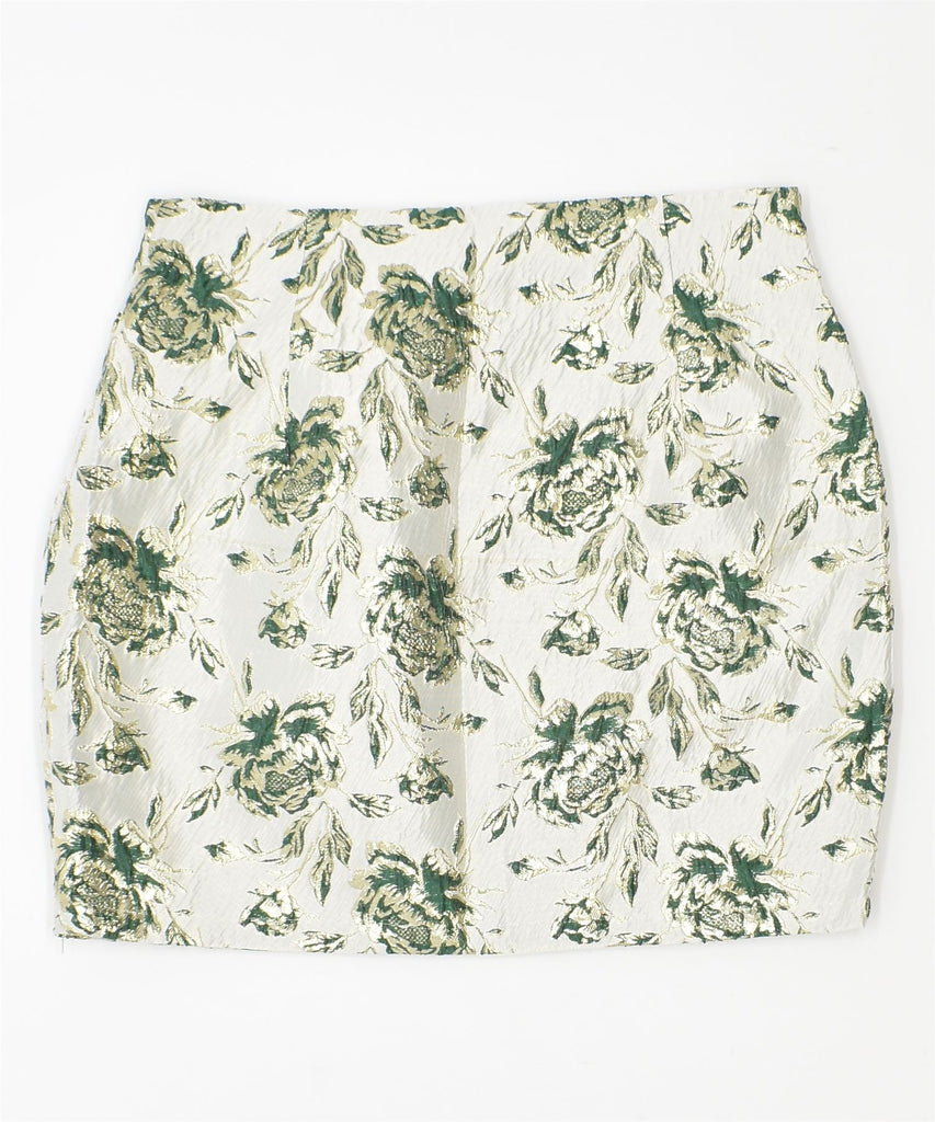 SHEIN Womens Mini Skirt Small W26 White Floral Polyester Vintage | Vintage | Thrift | Second-Hand | Used Clothing | Messina Hembry 