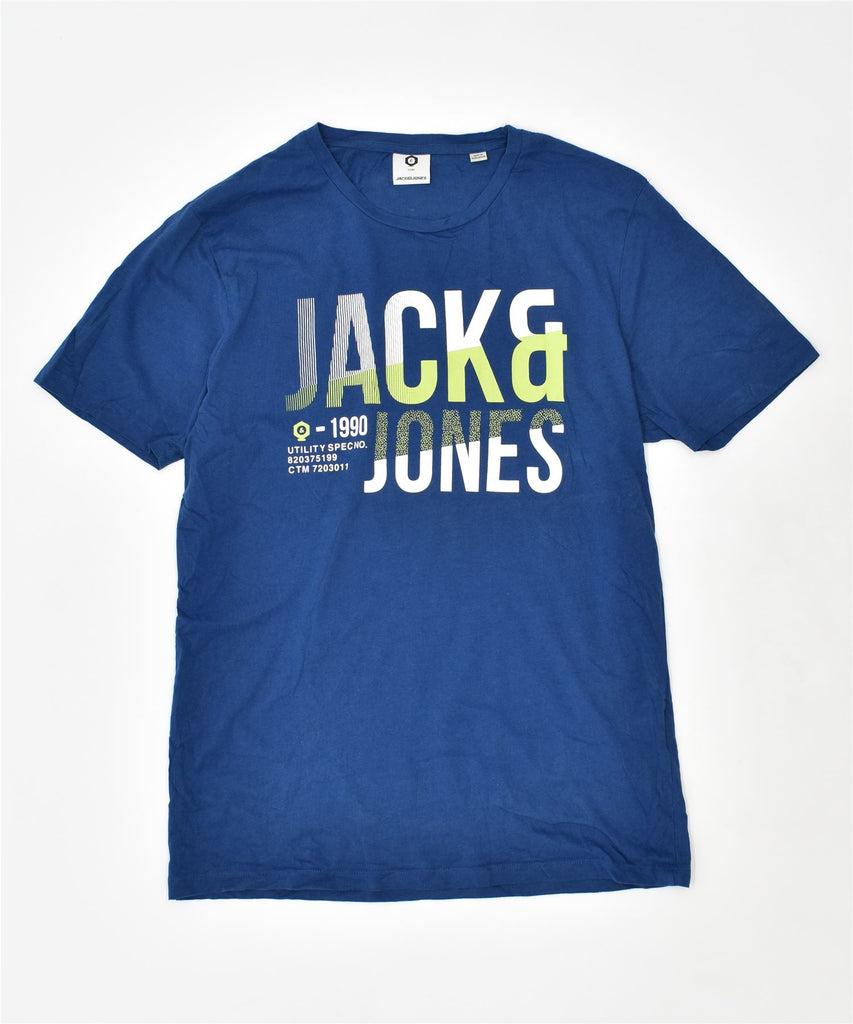 JACK & JONES Mens Core Graphic T-Shirt Top Small Blue Cotton | Vintage | Thrift | Second-Hand | Used Clothing | Messina Hembry 