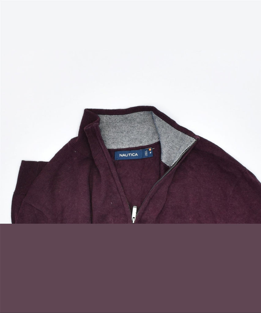 NAUTICA Mens Zip Neck Jumper Sweater Medium Maroon Cotton | Vintage | Thrift | Second-Hand | Used Clothing | Messina Hembry 