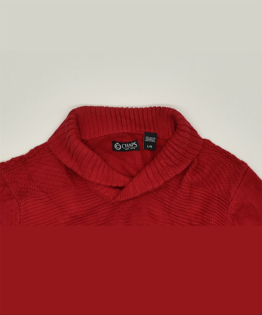 CHAPS Mens Shawl Neck Jumper Sweater Large Red Cotton | Vintage | Thrift | Second-Hand | Used Clothing | Messina Hembry 