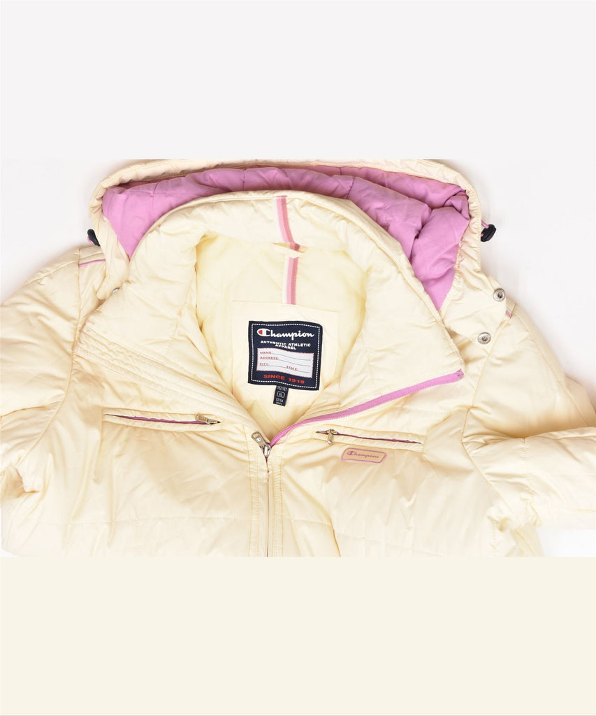 CHAMPION Girls Hooded Padded Coat 13-14 Years XL Off White Polyester | Vintage | Thrift | Second-Hand | Used Clothing | Messina Hembry 