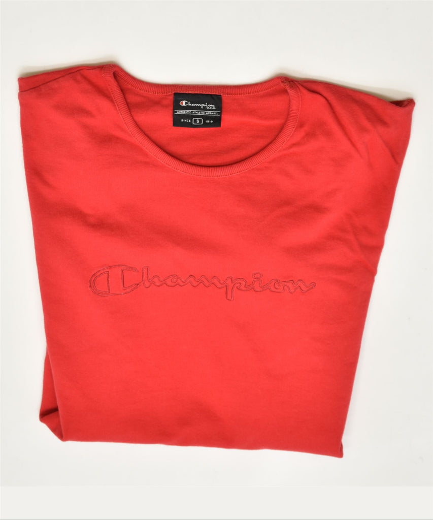 CHAMPION Womens Graphic T-Shirt Top UK 10 Small Red Cotton | Vintage | Thrift | Second-Hand | Used Clothing | Messina Hembry 