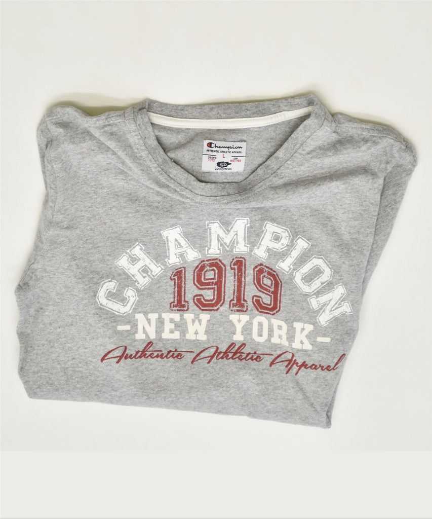 CHAMPION Girls Graphic Top Long Sleeve 11-12 Years Large Grey Cotton | Vintage | Thrift | Second-Hand | Used Clothing | Messina Hembry 