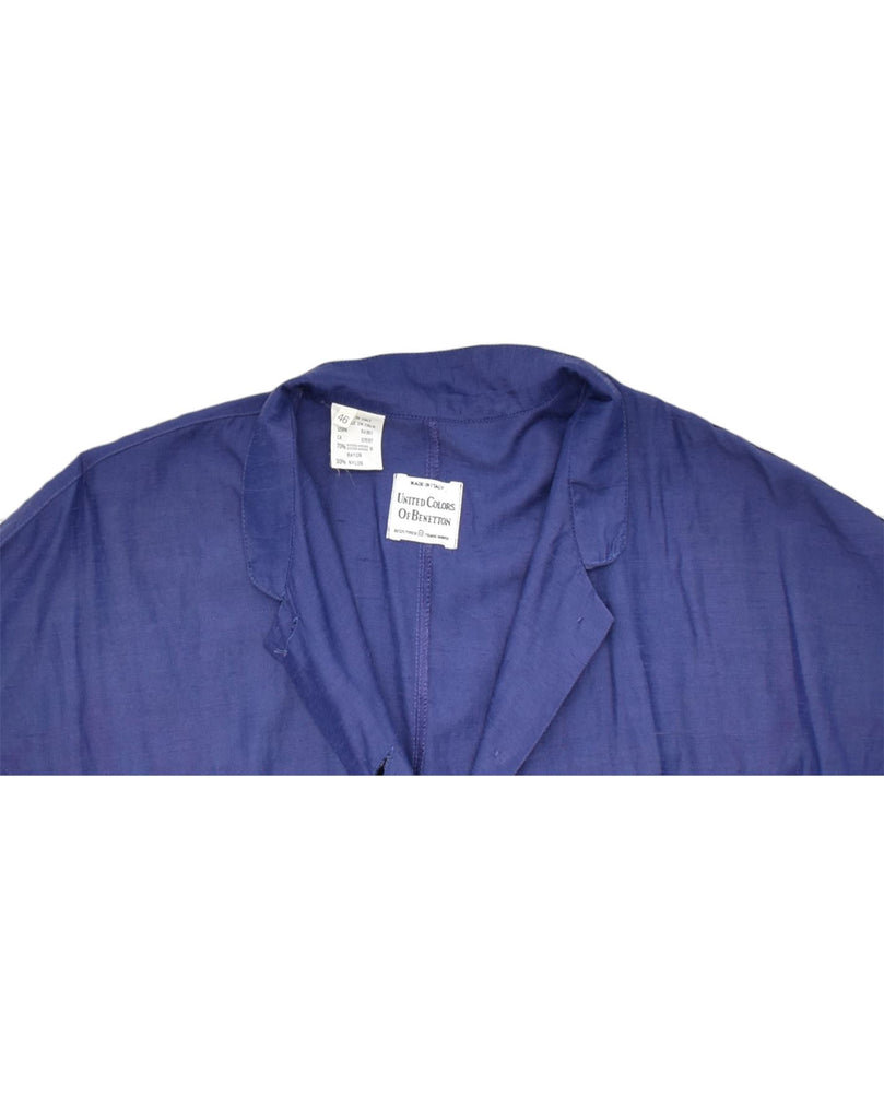 BENETTON Womens Short Sleeve Blazer Jacket IT 46 Large Blue Rayon | Vintage | Thrift | Second-Hand | Used Clothing | Messina Hembry 