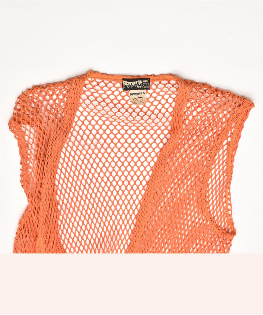 ROMANS Womens Fishnet Sleeveless Cardigan Sweater UK 12 Medium Orange | Vintage | Thrift | Second-Hand | Used Clothing | Messina Hembry 