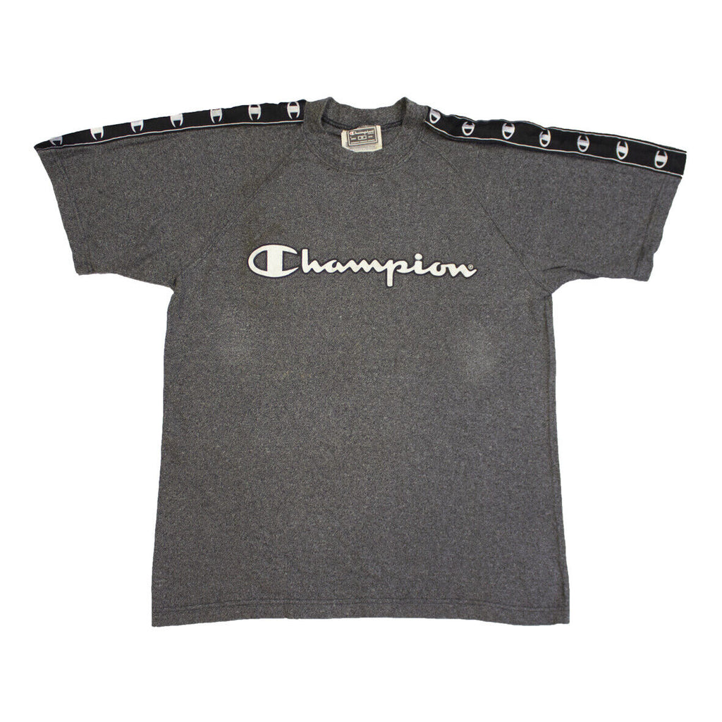 Champion Logo Sleeve Tshirt | Vintage 90s Retro Street Wear Sportswear Dark Grey | Vintage Messina Hembry | Thrift | Second-Hand Messina Hembry | Used Clothing | Messina Hembry 