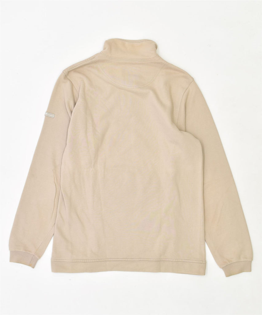 CHAMPION Womens Zip Neck Sweatshirt Jumper UK 14 Medium Beige Cotton | Vintage | Thrift | Second-Hand | Used Clothing | Messina Hembry 