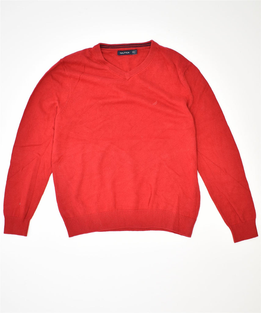 NAUTICA Mens V-Neck Jumper Sweater Large Red Cotton | Vintage | Thrift | Second-Hand | Used Clothing | Messina Hembry 