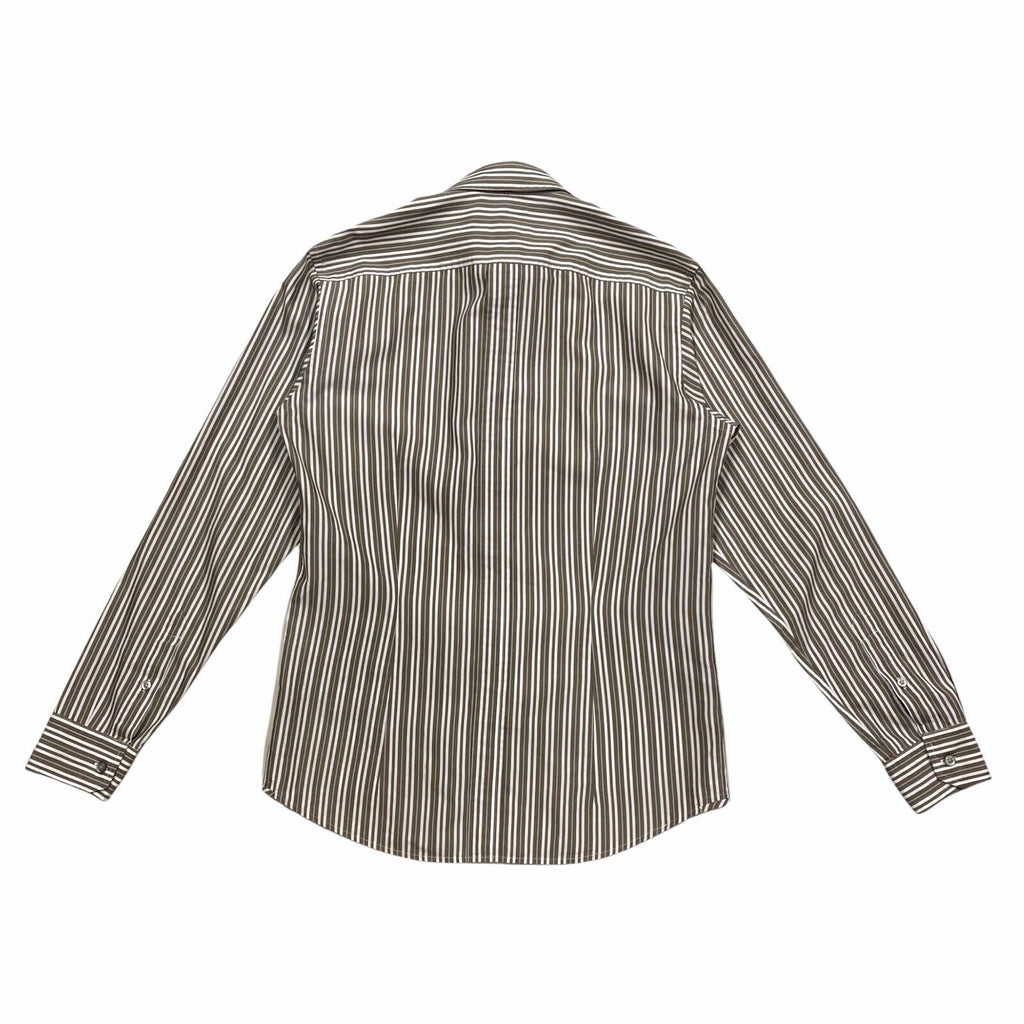 Zegna Sport Slim Fit Striped Shirt | Vintage Luxury Designer Medium White Brown | Vintage Messina Hembry | Thrift | Second-Hand Messina Hembry | Used Clothing | Messina Hembry 