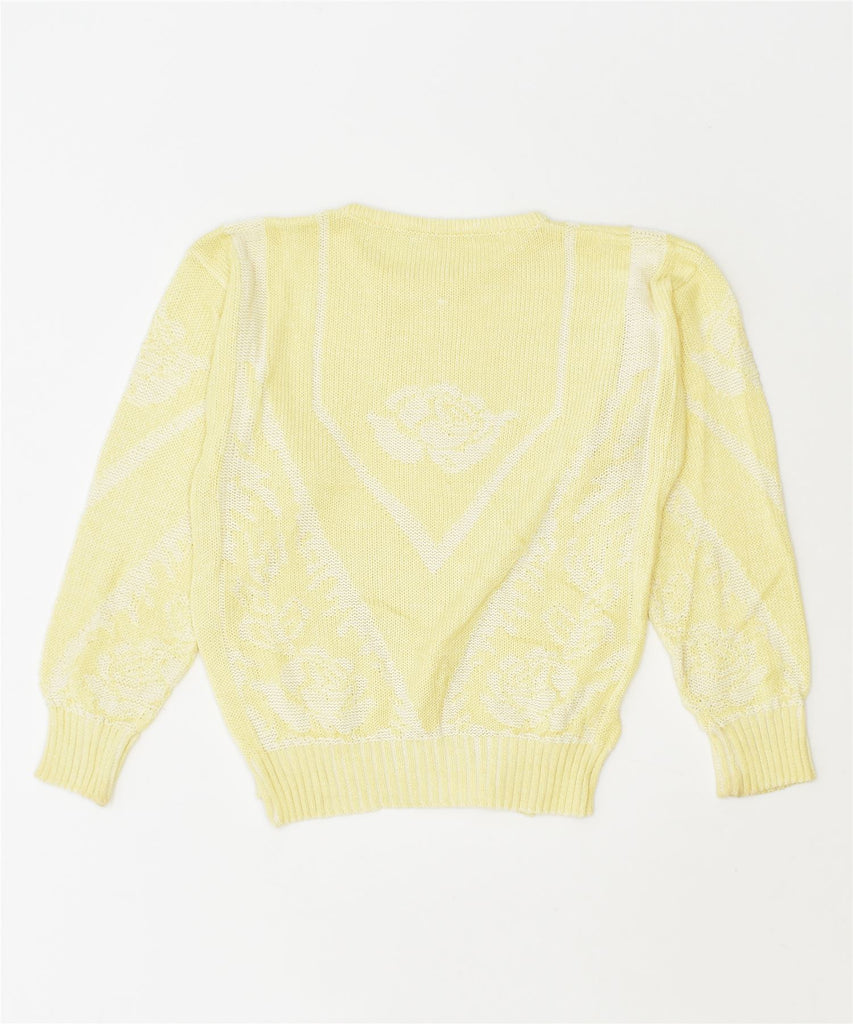 VINTAGE Womens Crew Neck Jumper Sweater UK 14 Large Yellow Flower | Vintage | Thrift | Second-Hand | Used Clothing | Messina Hembry 