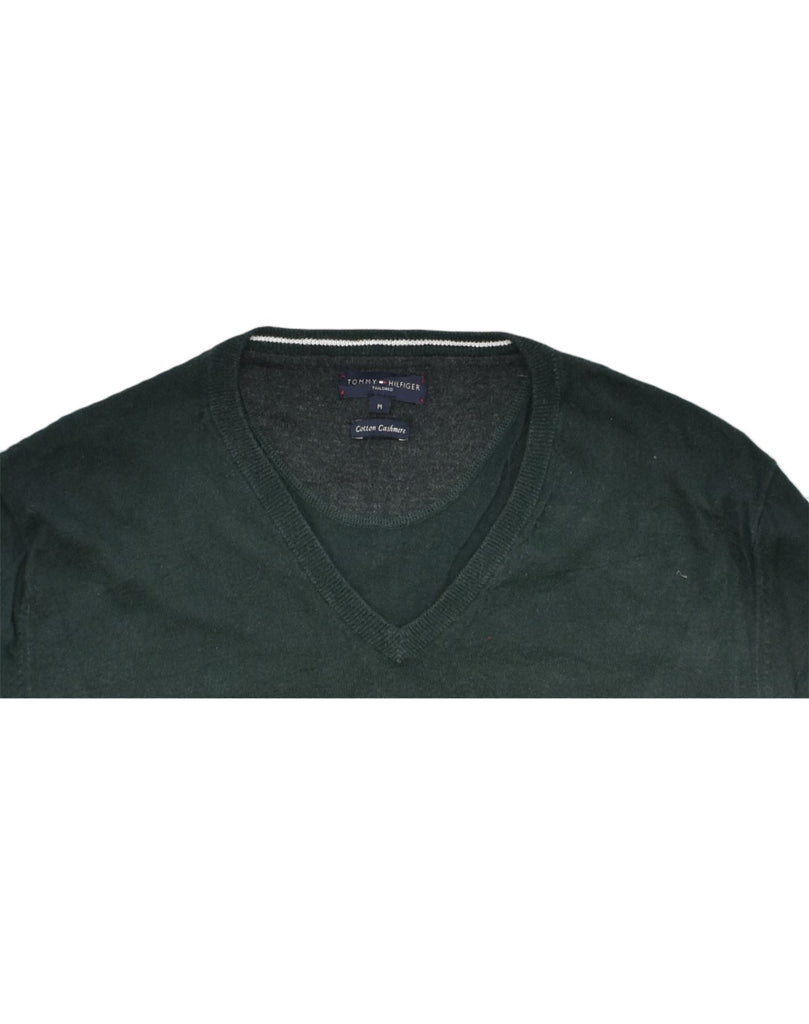 TOMMY HILFIGER Mens Tailored Fit V-Neck Jumper Sweater Medium Green Cotton | Vintage | Thrift | Second-Hand | Used Clothing | Messina Hembry 