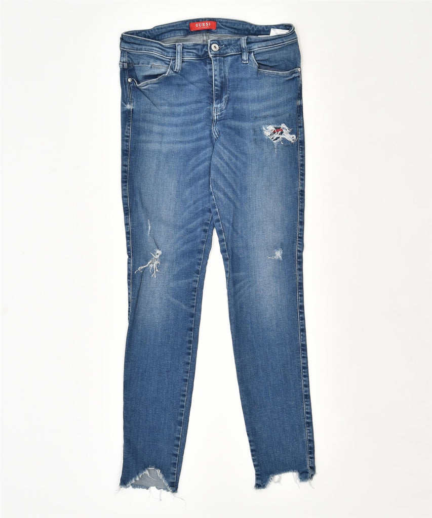 GUESS Womens Distressed Slim Jeans W30 L30 Blue Cotton | Vintage | Thrift | Second-Hand | Used Clothing | Messina Hembry 