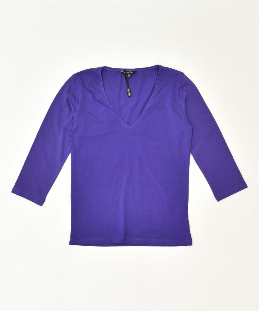 MASSIMO DUTTI Womens 3/4 Sleeve Blouse Top UK 6 XS Purple Cotton | Vintage | Thrift | Second-Hand | Used Clothing | Messina Hembry 