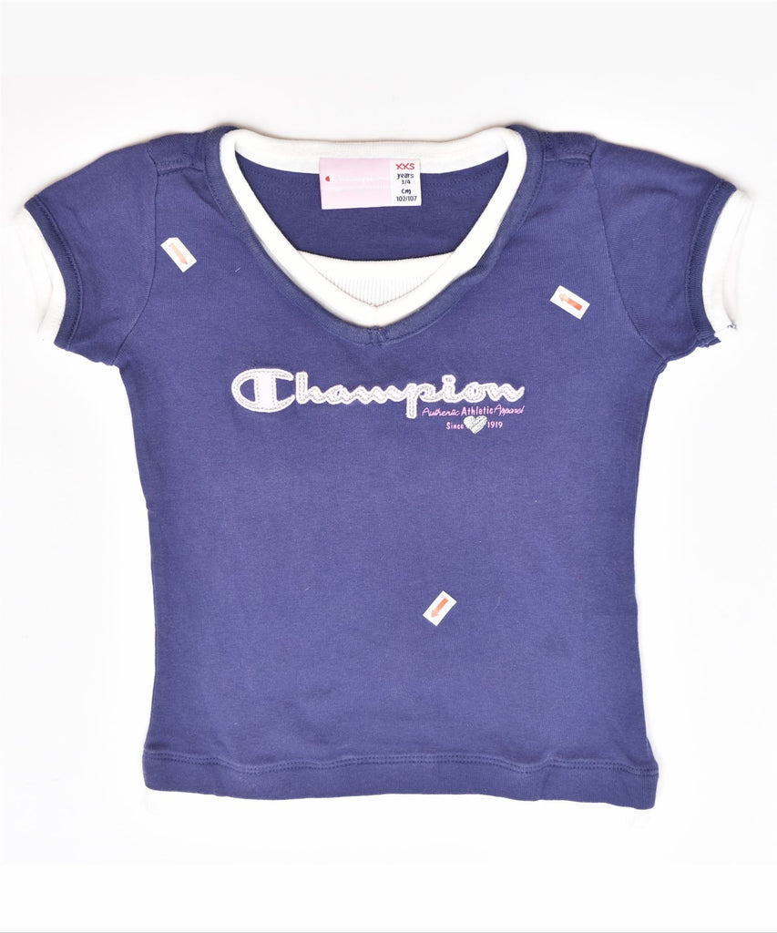 CHAMPION Girls Graphic T-Shirt Top 3-4 Years XXS Navy Blue Cotton | Vintage | Thrift | Second-Hand | Used Clothing | Messina Hembry 