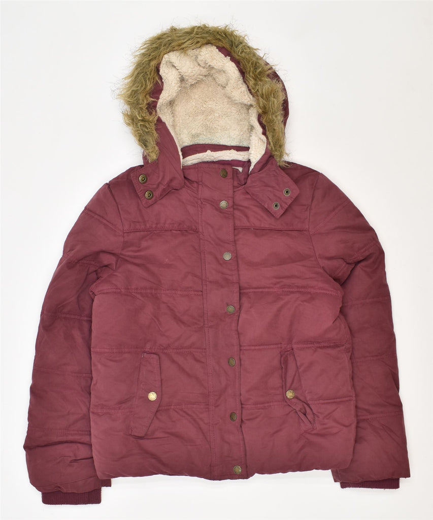 FAT FACE Girls Hooded Sherpa Padded Jacket 10-11 Years Burgundy Polyester | Vintage | Thrift | Second-Hand | Used Clothing | Messina Hembry 