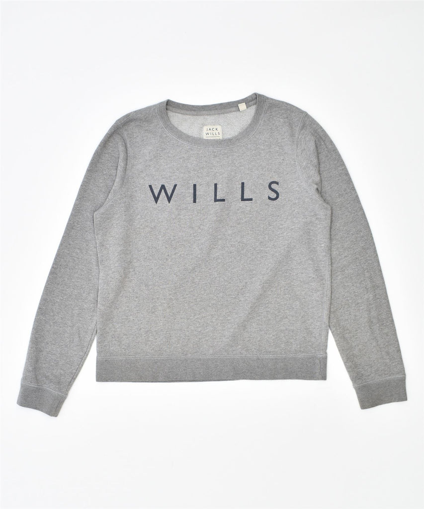 JACK WILLS Womens Graphic Sweatshirt Jumper UK 12 Large Grey Cotton | Vintage | Thrift | Second-Hand | Used Clothing | Messina Hembry 