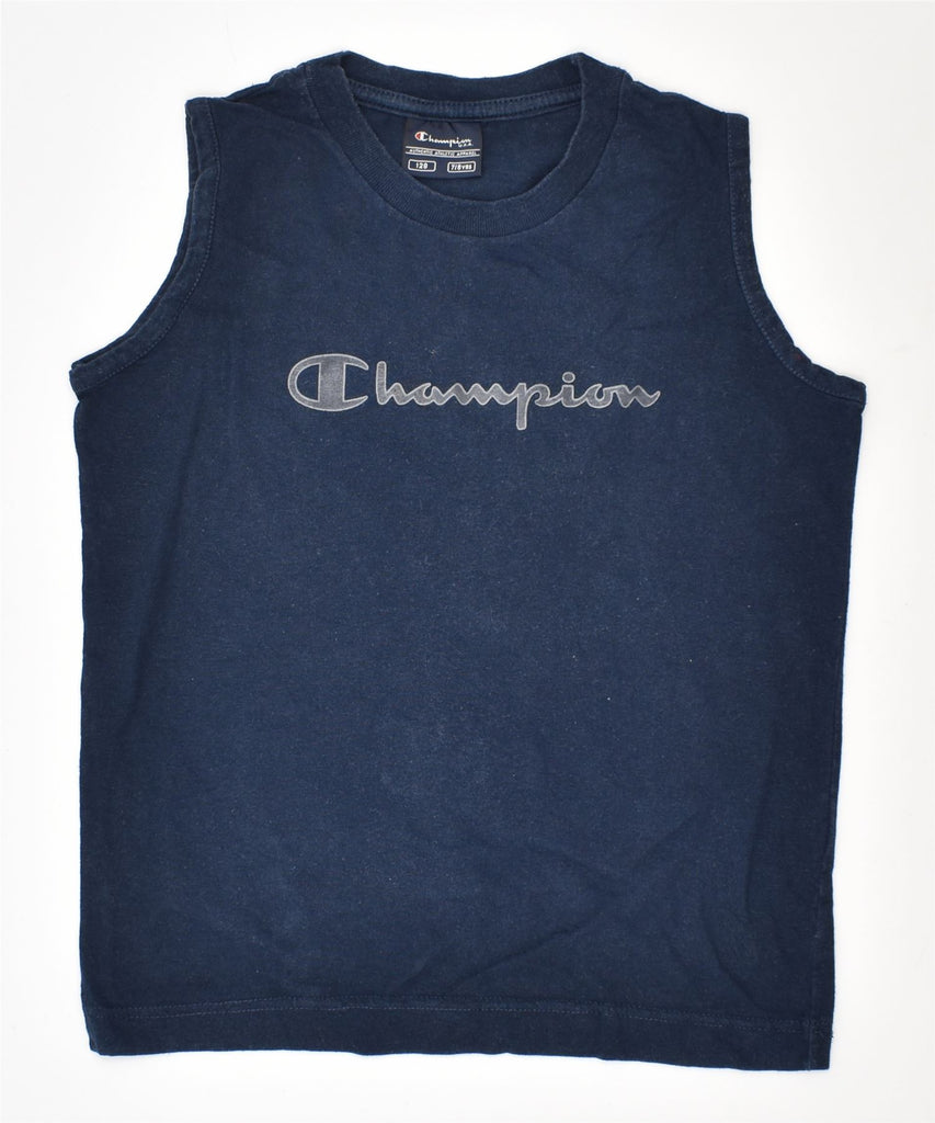 CHAMPION Boys Sleeveless T-Shirt Top 7-8 Years Navy Blue Cotton | Vintage | Thrift | Second-Hand | Used Clothing | Messina Hembry 