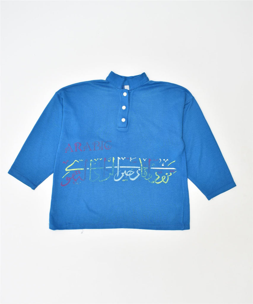 VINTAGE Womens Graphic Sweatshirt Jumper UK 14 Large Blue Logo | Vintage | Thrift | Second-Hand | Used Clothing | Messina Hembry 