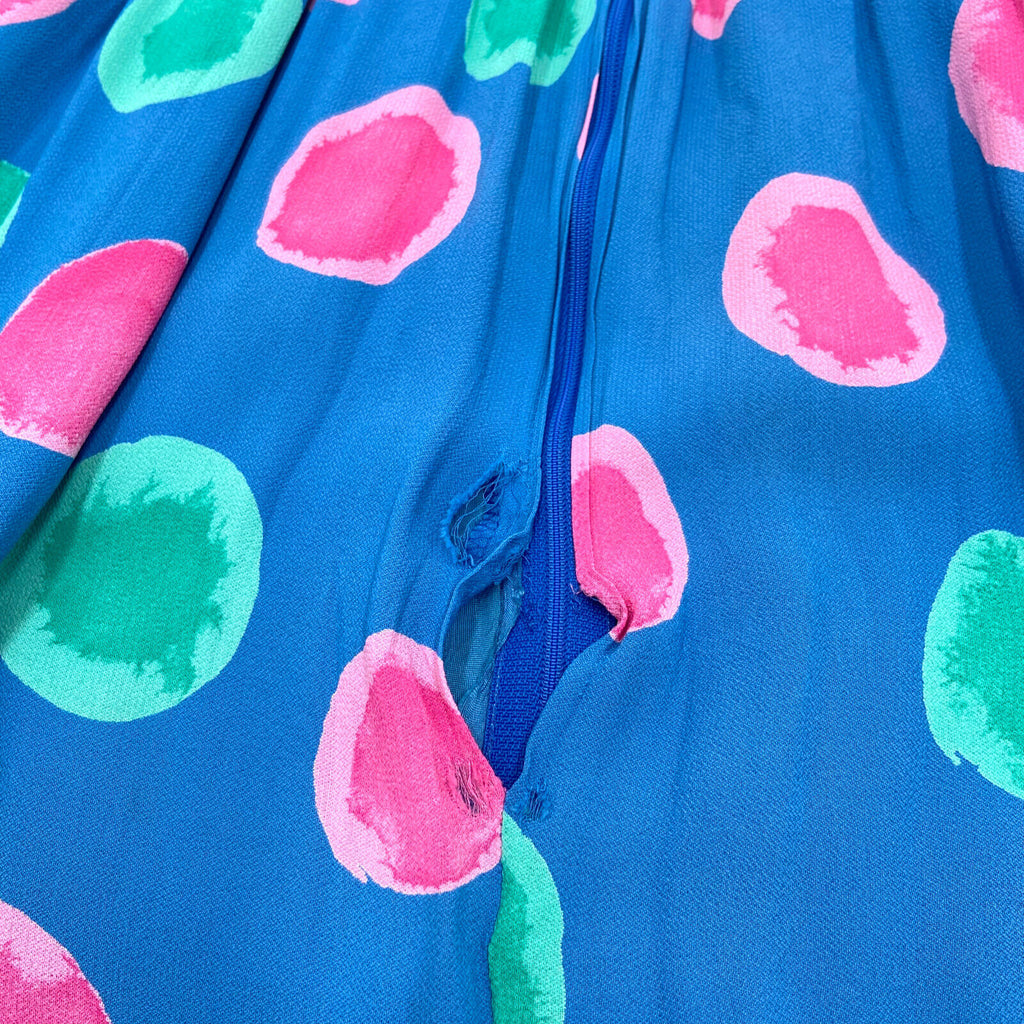 Givenchy Long Blue Short Sleeve Spotty Dress | Vintage High End Designer VTG | Vintage Messina Hembry | Thrift | Second-Hand Messina Hembry | Used Clothing | Messina Hembry 