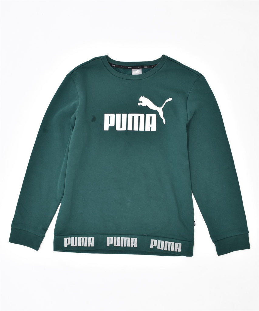 PUMA Womens Graphic Sweatshirt Jumper UK 14 Medium Green Cotton | Vintage | Thrift | Second-Hand | Used Clothing | Messina Hembry 