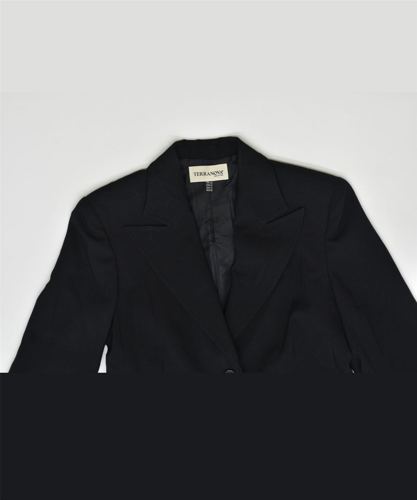 TERRANOVA Womens 2 Button Blazer Jacket IT 44 Medium Black Polyester | Vintage | Thrift | Second-Hand | Used Clothing | Messina Hembry 