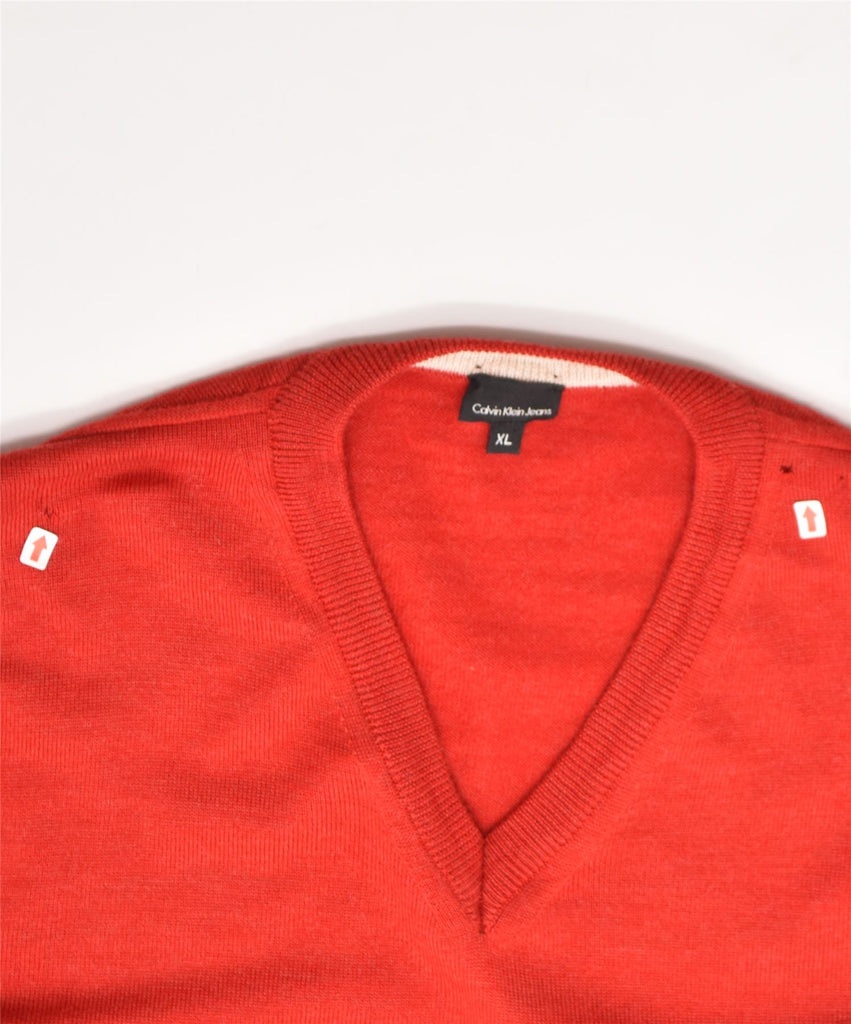 CALVIN KLEIN Womens V-Neck Jumper Sweater UK 18 XL Red Wool | Vintage | Thrift | Second-Hand | Used Clothing | Messina Hembry 