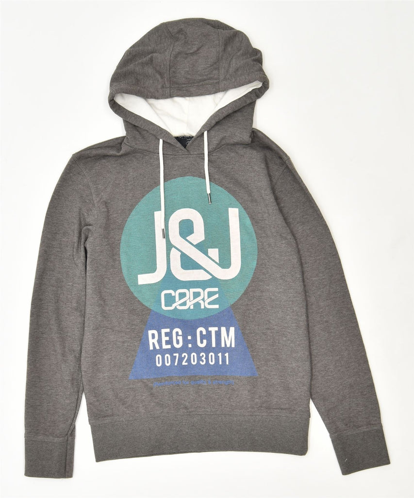 JACK & JONES Mens Graphic Hoodie Jumper Medium Grey Polyester | Vintage | Thrift | Second-Hand | Used Clothing | Messina Hembry 