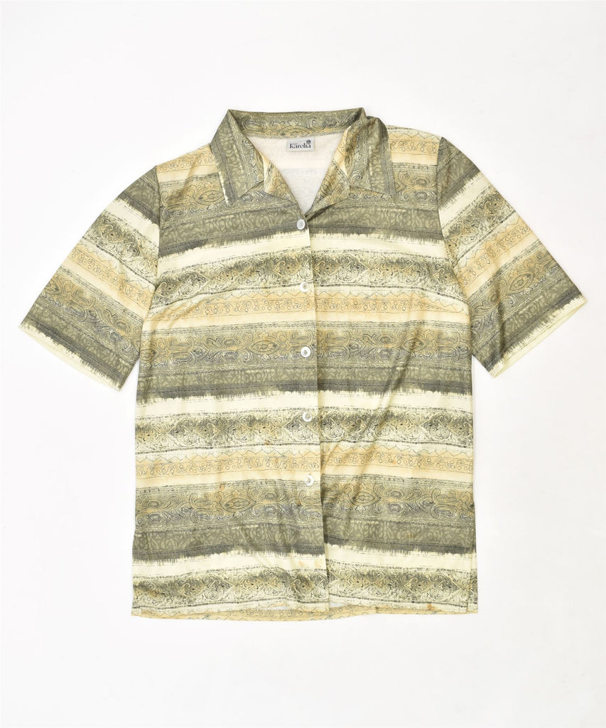 KARELIA Womens Short Sleeve Shirt Blouse UK 14 Large Green Polyester | Vintage | Thrift | Second-Hand | Used Clothing | Messina Hembry 