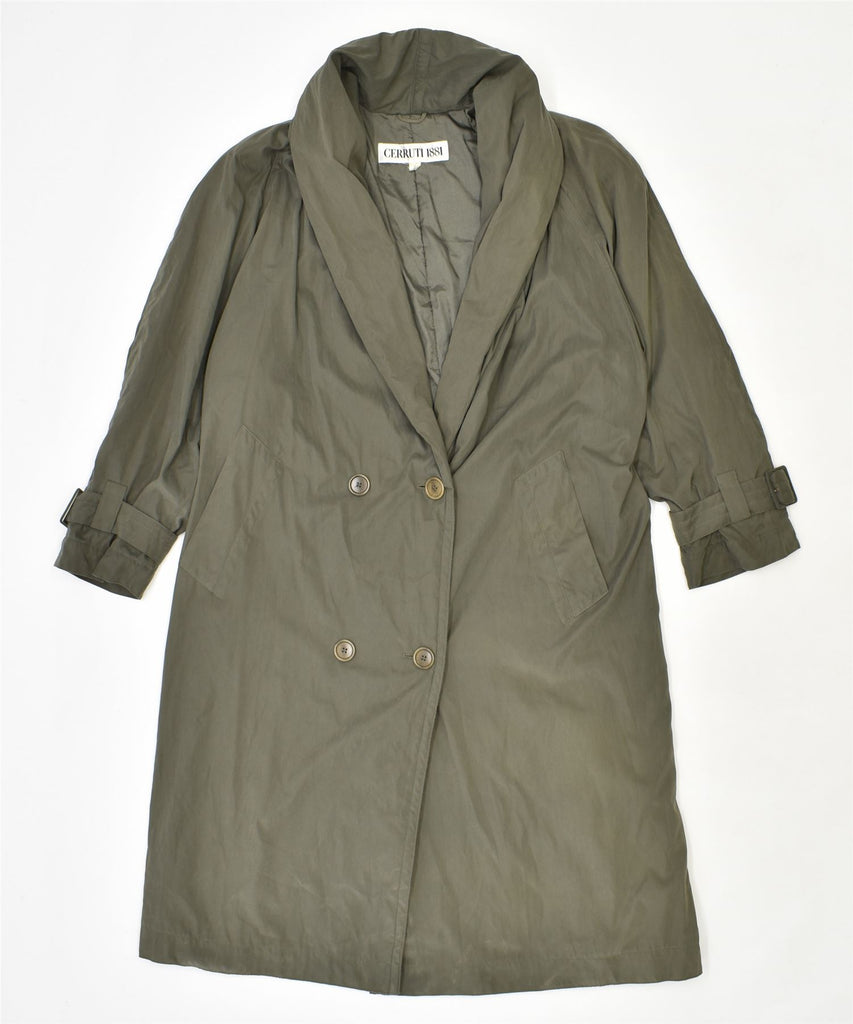 CERRUTI Womens Oversized Overcoat IT 38 XS Khaki Polyester Vintage | Vintage | Thrift | Second-Hand | Used Clothing | Messina Hembry 