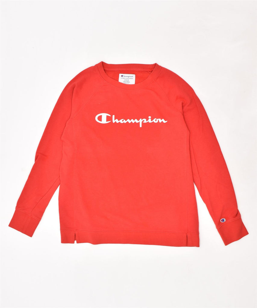 CHAMPION Womens Graphic Sweatshirt Jumper UK 12 Medium Red Cotton | Vintage | Thrift | Second-Hand | Used Clothing | Messina Hembry 