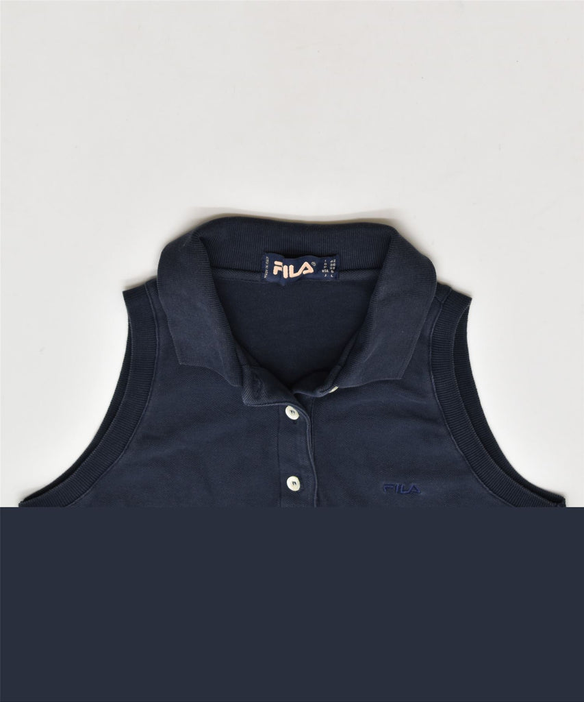 FILA Womens Sleeveless Polo Shirt IT 42 Medium Navy Blue Cotton | Vintage | Thrift | Second-Hand | Used Clothing | Messina Hembry 