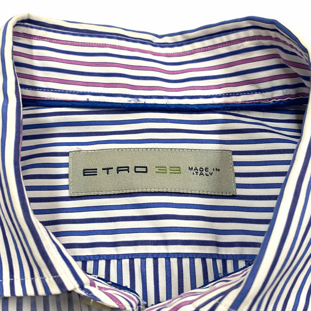 Etro Spread Collar Striped Shirt | Vintage Luxury Designer Smart Blue White VTG | Vintage Messina Hembry | Thrift | Second-Hand Messina Hembry | Used Clothing | Messina Hembry 