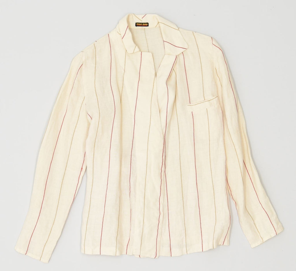 WOO DOO Womens Blazer Jacket IT 42 Medium Off White Striped Vintage | Vintage | Thrift | Second-Hand | Used Clothing | Messina Hembry 