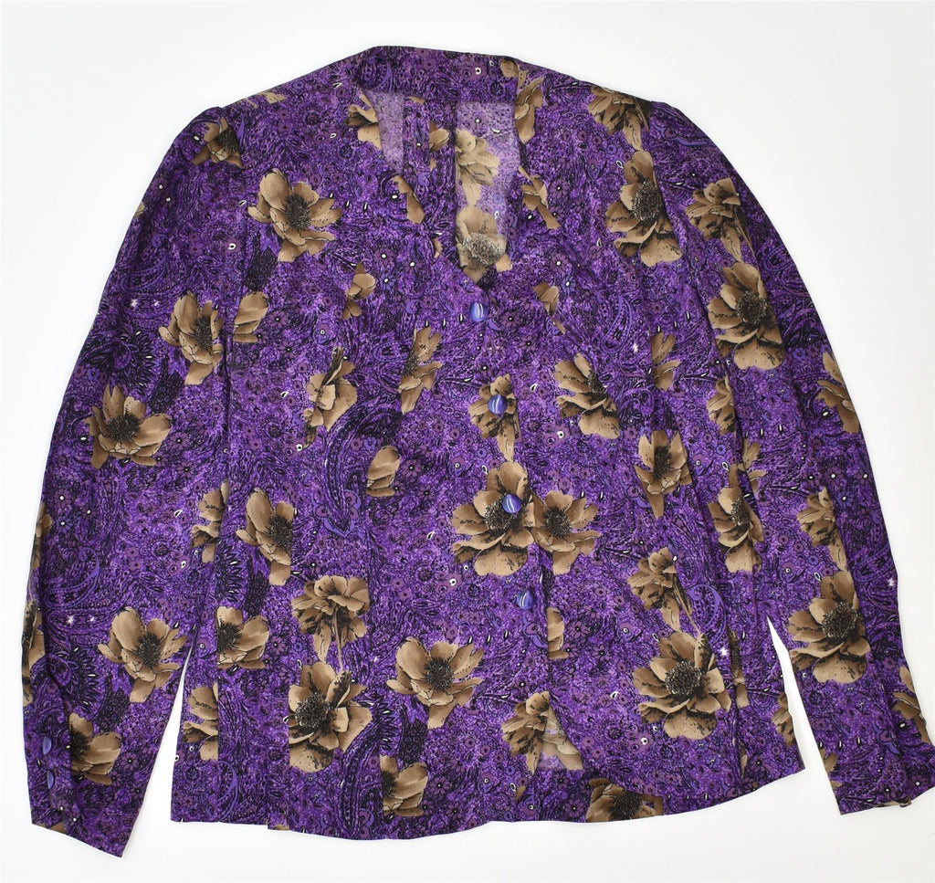 VINTAGE Womens 3 Button Blazer Jacket UK 14 Large Purple Floral | Vintage | Thrift | Second-Hand | Used Clothing | Messina Hembry 