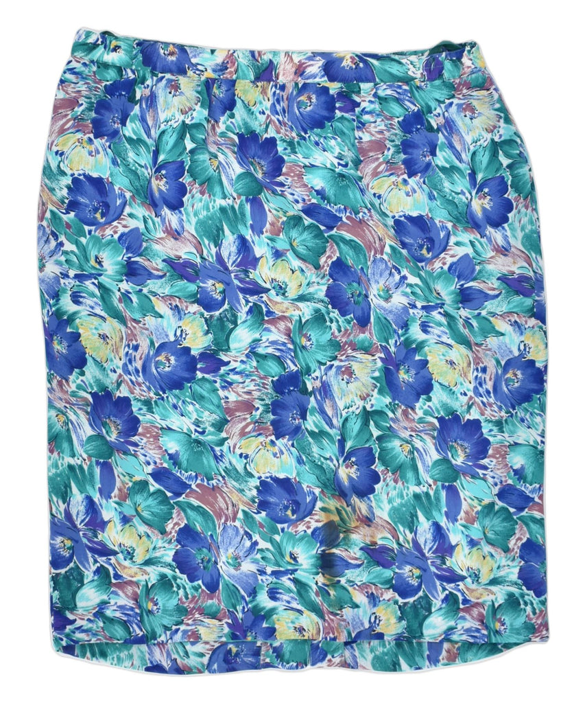 MARKWALD Womens Pencil Skirt EU 46 XL W34 Blue Floral Polyester | Vintage | Thrift | Second-Hand | Used Clothing | Messina Hembry 